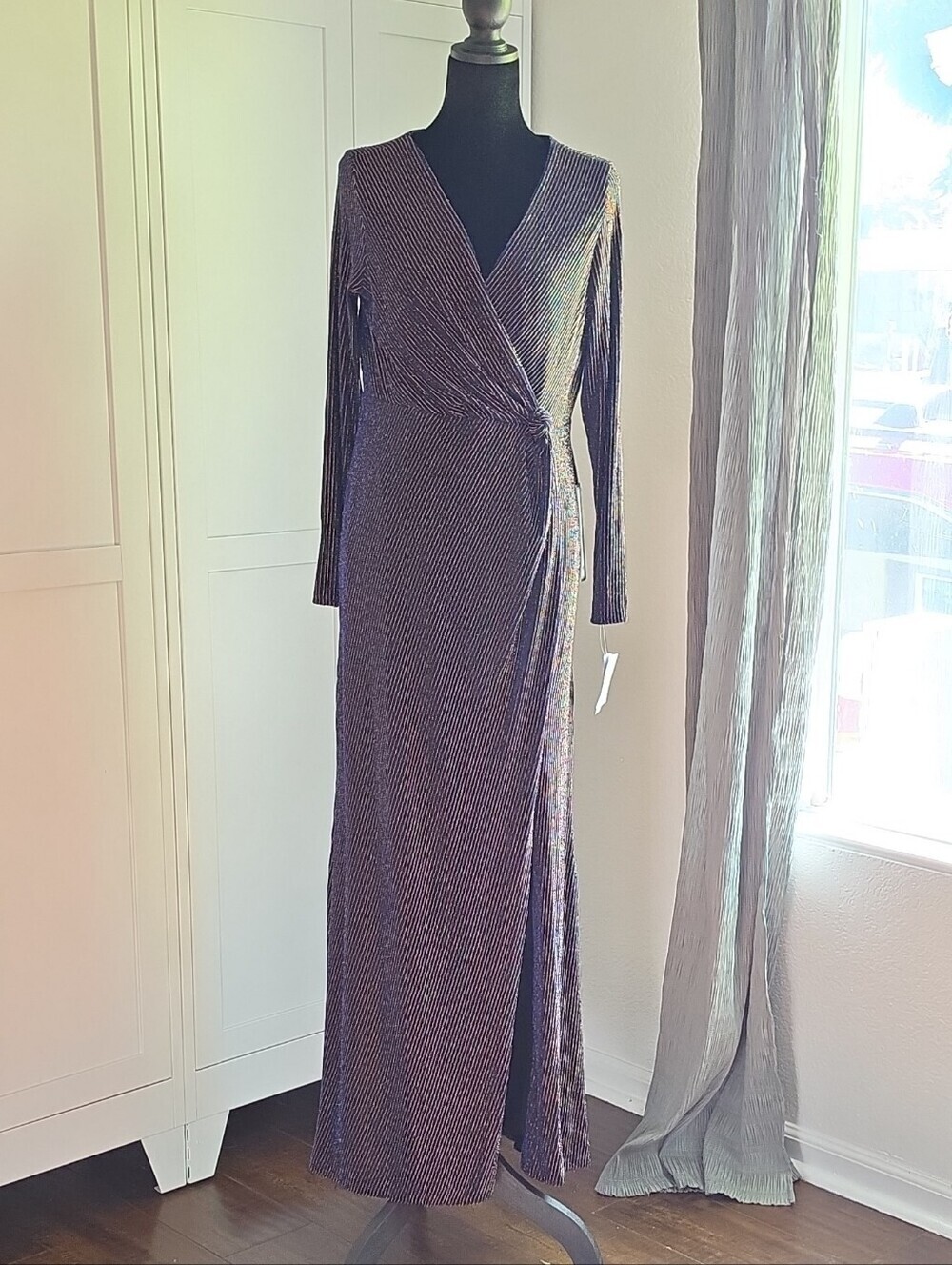 R&M Richards Navy and Gold Sparkle Evening Dress